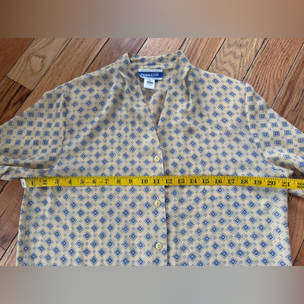 PENDLETON Provence Women’s Sz 10 Yellow Geometric V-neck Long Sleeves Blouse NWT - Picture 11 of 13